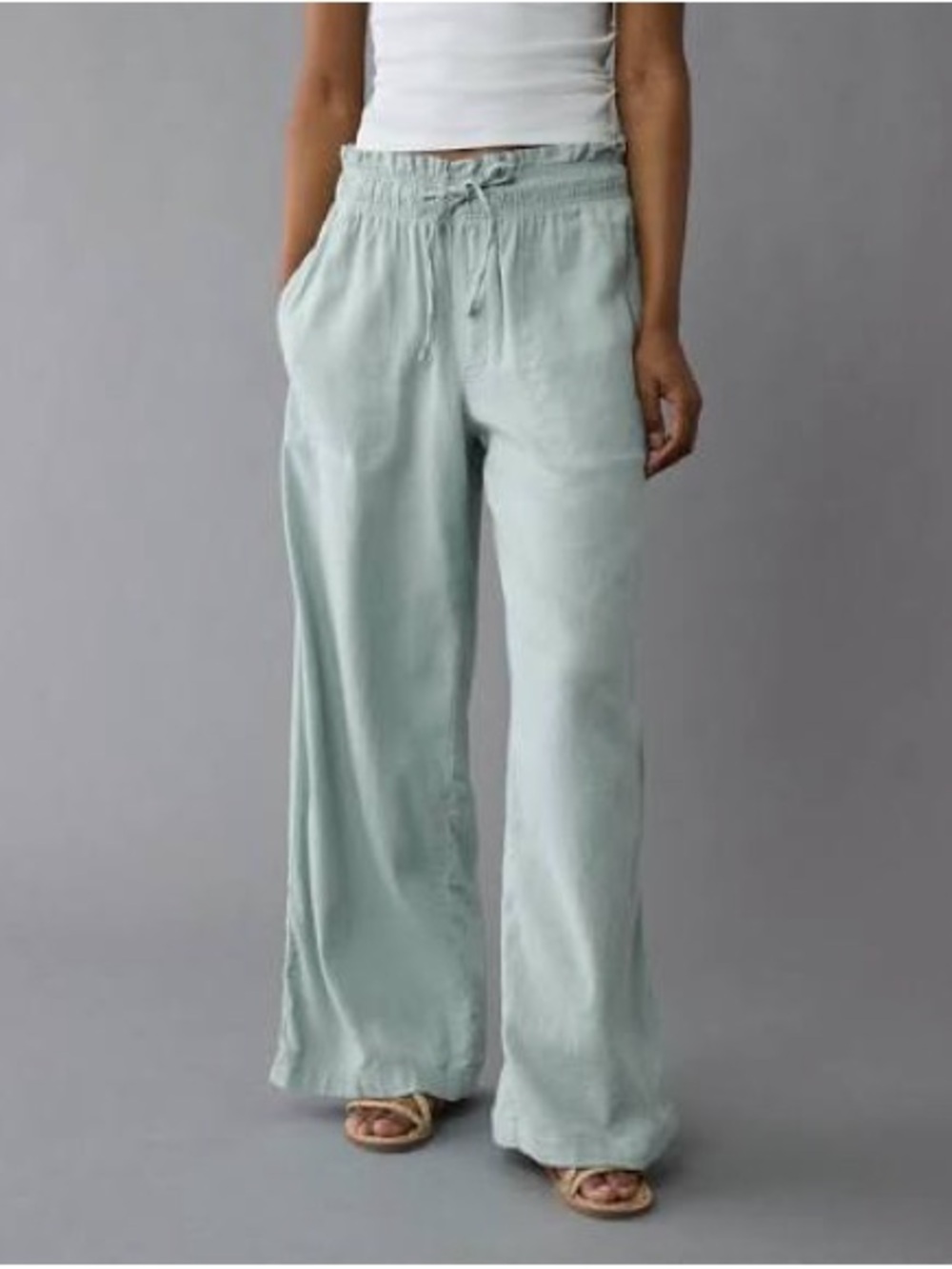 AE Dreamy Drape Linen-Blend Pull-On Pant